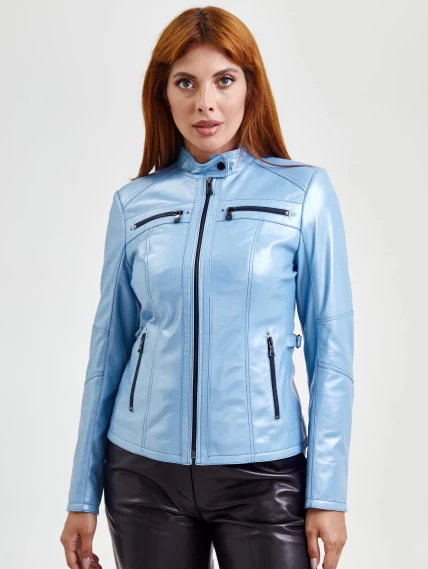 Кожаная куртка женская 301, голубой перламутр, размер 44, артикул 90591-4