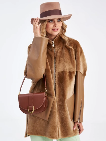 Молодежная женская куртка из овчины премиум класса 2035, коричневая, размер 46, артикул 63530-2