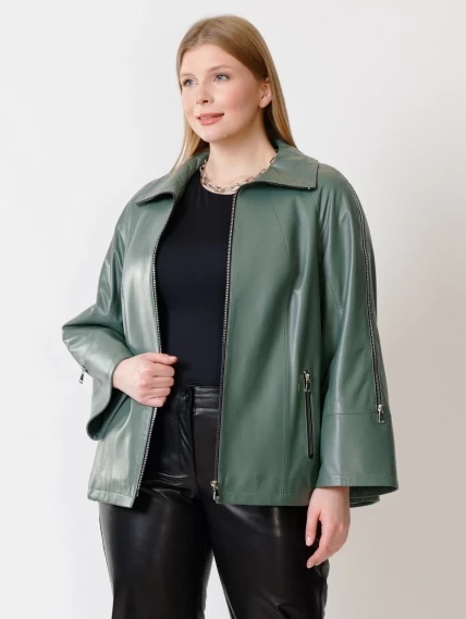 Кожаная женская куртка оверсайз 385, оливковая, размер 50, артикул 91321-0