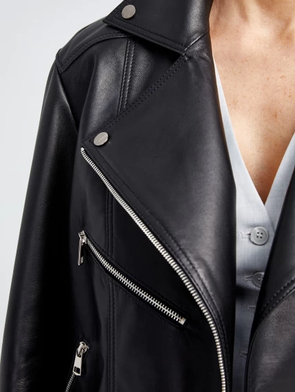 Кожаная женская куртка косуха с поясом 3013, черная, размер 48, артикул 91620-6