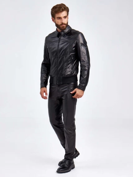 Короткая кожаная куртка мужская 2010-13(в), черная, размер 50, артикул 29170-5