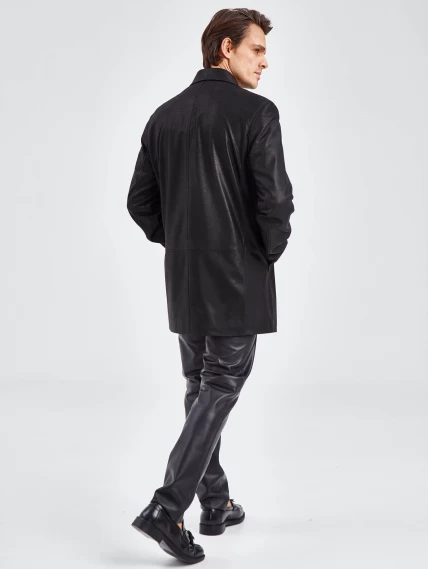Мужская кожаная куртка на пуговицах 21/1, черная DS, размер 48, артикул 29601-2