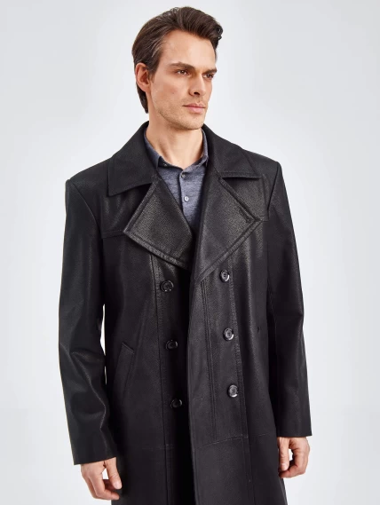 Двубортный мужской кожаный плащ премиум класса Чикаго, черный, размер 52, артикул 21120-3