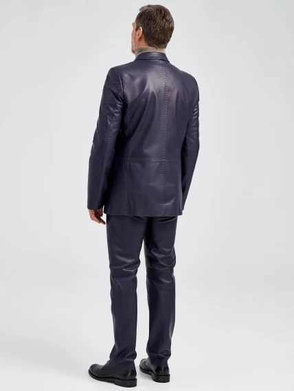 Мужской кожаный пиджак на ручном стежке премиум класса 543, синий, размер 48, артикул 28962-4