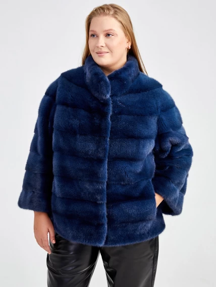 Демисезонный комплект женский: Куртка из меха норки Ольга (с) + Брюки 04, синий/черный, артикул 111186-4