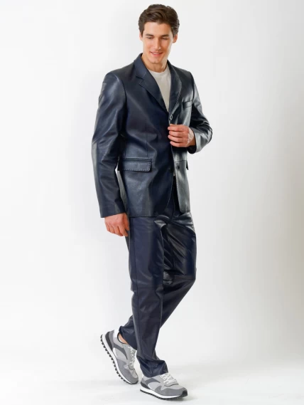 Кожаный костюм мужской: Пиджак 543 + Брюки 01, синий, размер 48, артикул 140150-1