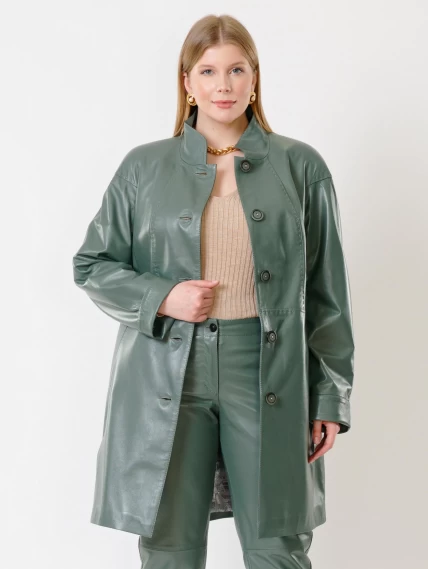 Кожаное пальто женское 378, оливковое, размер 50, артикул 91252-0