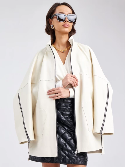 Кожаная женская куртка оверсайз премиум класса 3038, белая, размер 50, артикул 23150-0
