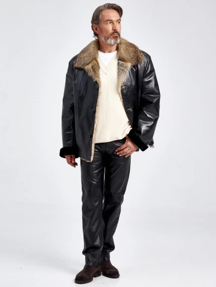 Зимняя мужская кожаная куртка на подкладке из меха лисицы Antonio, черная, размер 56, артикул 40820-1