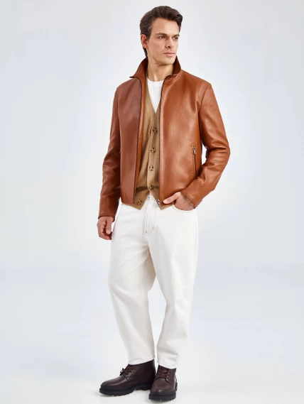 Короткая мужская кожаная куртка 2010-9, виски, размер 48, артикул 29630-0