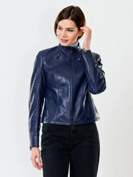 Кожаная куртка женская 3004, синяя, размер 44, артикул 91020-0