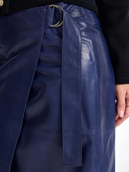 Кожаная юбка миди из натуральной кожи 07, синяя, размер 48, артикул 85371-6