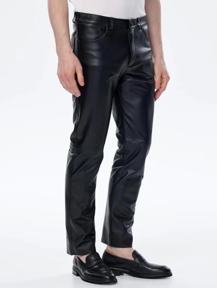 Мужские брюки из натуральной кожи премиум класса 01, черные, размер 48, артикул 120020-2