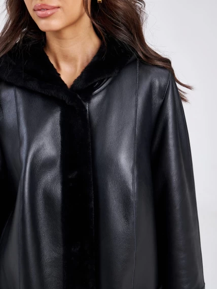 Женское классическое пальто с капюшоном из натуральной овчины премиум класса 2004, черное, размер 54, артикул 63800-5