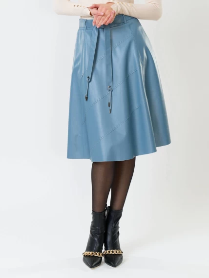 Кожаная расклешенная юбка из натуральной кожи 01рс, голубая, размер 46, артикул 85360-2