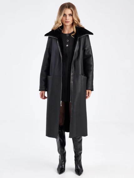 Двустороннее пальто из меховой овчины для женщин премиум класса 2015н, черное, размер 48, артикул 63870-6