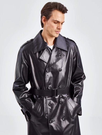 Двубортное мужское кожаное пальто премиум класса 553, черное, размер 56, артикул 71340-1