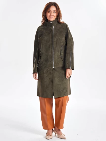 Стильное замшевое пальто оверсайз для женщин премиум класса 3041з, оливковое, размер 50, артикул 63460-5