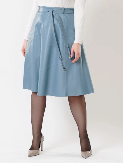 Кожаная расклешенная юбка из натуральной кожи 01рс, голубая, размер 46, артикул 85451-6