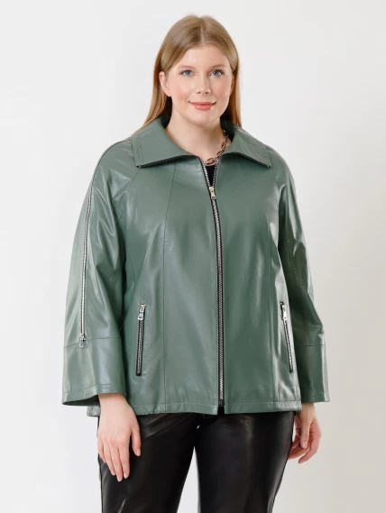 Кожаная женская куртка оверсайз 385, оливковая, размер 50, артикул 91321-5