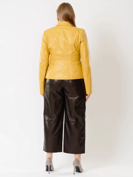 Кожаный костюм женский: Пиджак 316рс + Брюки 05, желтый/черный, размер 44, артикул 111151-2