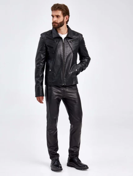 Короткая кожаная куртка для мужчин 2010-4, черная, размер 50, артикул 29260-5