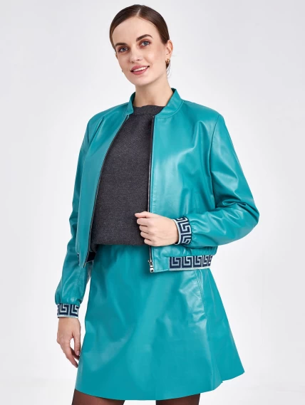 Кожаная куртка бомбер женская 3001, бирюзовый, размер 46, артикул 23070-3