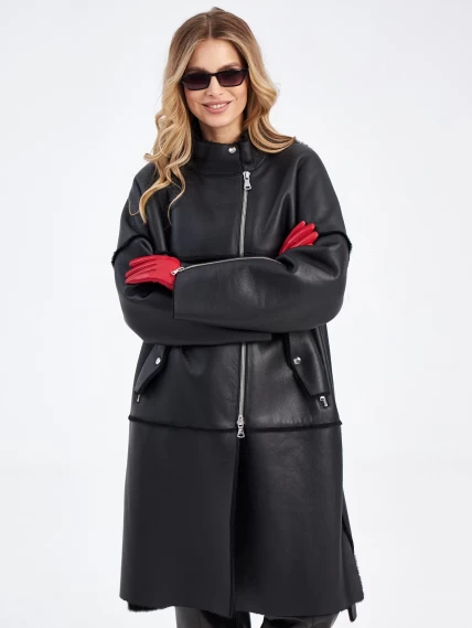 Молодежное женское пальто из натуральной овчины премиум класса 2029, черное, размер 50, артикул 63910-4