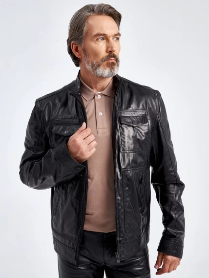 Кожаная куртка мужская 505, черная, размер 56, артикул 29080-3