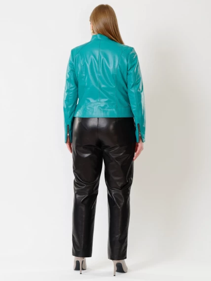 Кожаный комплект женский: Куртка 300 + Брюки 04, бирюзовый/черный, размер 44, артикул 111181-2