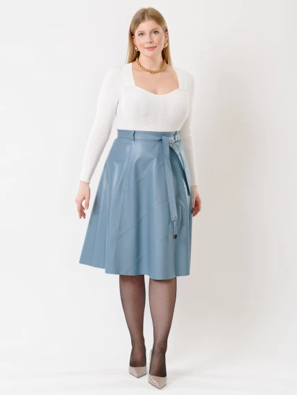 Кожаная расклешенная юбка из натуральной кожи 01рс, голубая, размер 46, артикул 85451-0