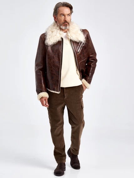 Кожаная куртка зимняя на подкладке из овчины тиградо для мужчин 161, коричневая, размер 52, артикул 70690-1