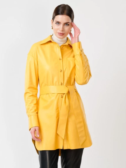 Кожаный костюм женский: Рубашка 01_1 + Брюки 03, желтый/черный, размер 46, артикул 111129-2