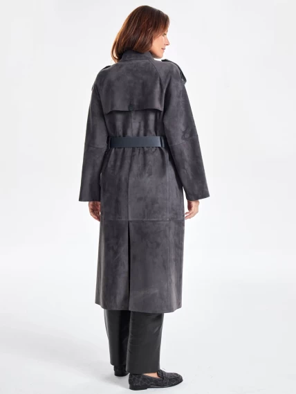 Замшевое двубортное женское пальто френч премиум класса 3070з, темно-серое, размер 44, артикул 63370-1