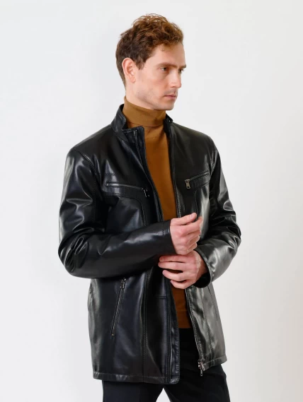 Мужская утепленная кожаная куртка пять молний премиум класса 537ш, черная, размер 50, артикул 40221-5