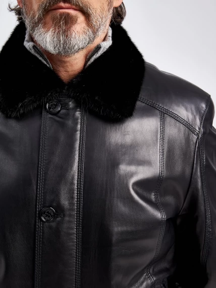 Кожаная зимняя мужская куртка с воротником меха норки 4816, черная, размер 46, артикул 40560-4