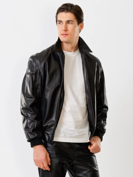 Кожаный комплект мужской: Куртка Мауро + Брюки 01, черный, размер 48, артикул 140220-5