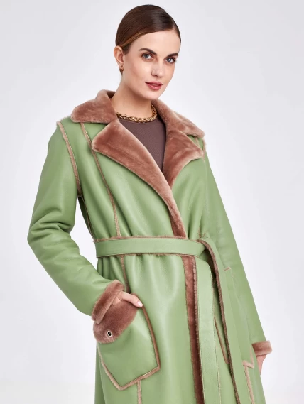 Женское пальто из натуральной овчины премиум класса 2005, оливковое, размер 44, артикул 63680-6