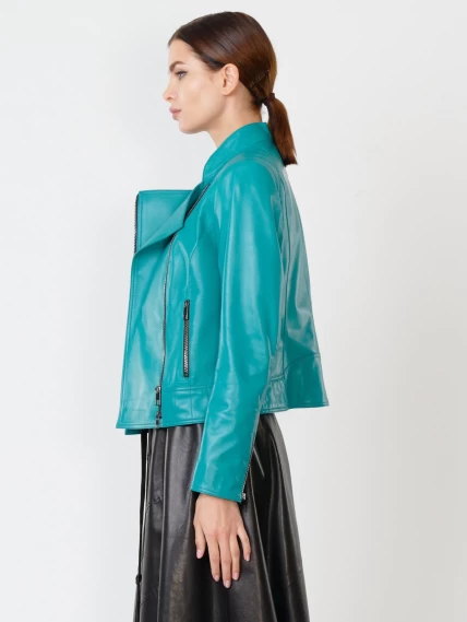 Кожаная куртка косуха женская 300, бирюзовая, размер 44, артикул 90951-2