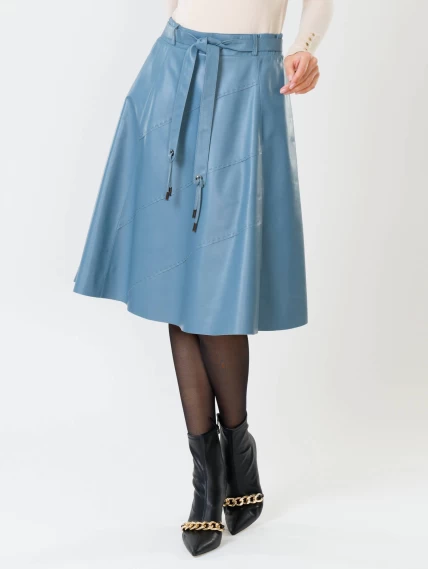 Кожаная расклешенная юбка из натуральной кожи 01рс, голубая, размер 46, артикул 85360-5