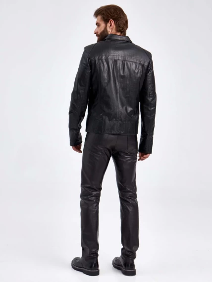 Короткая кожаная куртка для мужчин 2010-4, черная, размер 50, артикул 29260-2