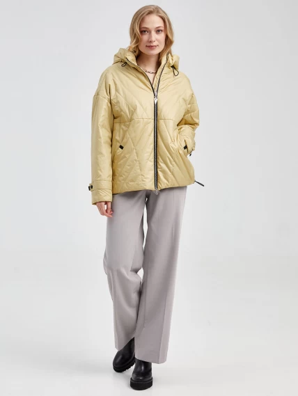 Текстильная женская утепленная куртка с капюшоном 20007, лимонная, размер 42, артикул 25020-3