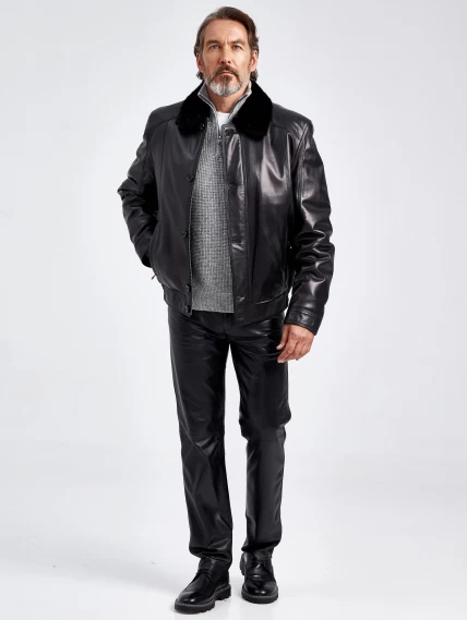 Кожаная зимняя мужская куртка с воротником меха норки 4816, черная, размер 46, артикул 40560-1