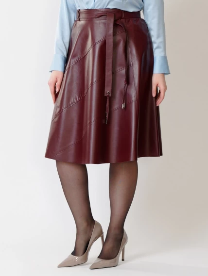 Кожаная расклешенная юбка из натуральной кожи 01рс, бордовая, размер 42, артикул 85441-5