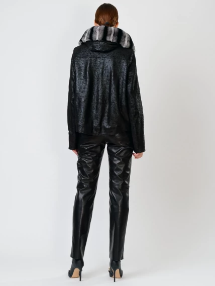 Короткая замшевая утепленная женская куртка с мехом "рекса" 308ш, черная, размер 46, артикул 90722-4