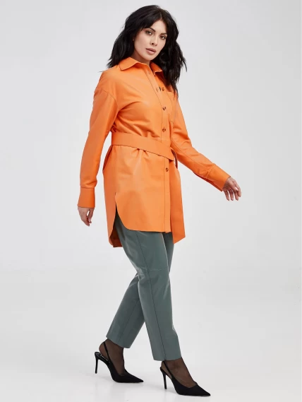 Кожаный костюм женский: Рубашка 01_3 + Брюки 03, оранжевый/оливковый, размер 46, артикул 111118-1