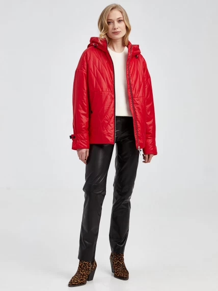 Текстильная женская утепленная куртка с капюшоном 20007, красная, размер 42, артикул 25030-5