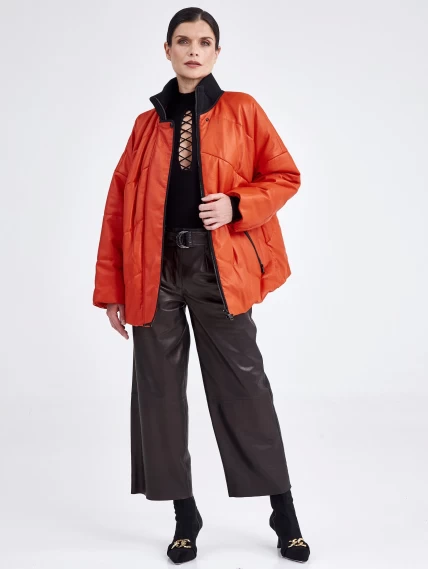 Утепленная женская кожаная куртка оверсайз премиум класса 3022, оранжевая, размер 44, артикул 23350-2