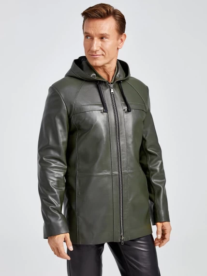 Кожаный комплект мужской: Куртка 552 + Брюки 01, оливковый/черный, размер 48, артикул 140440-3