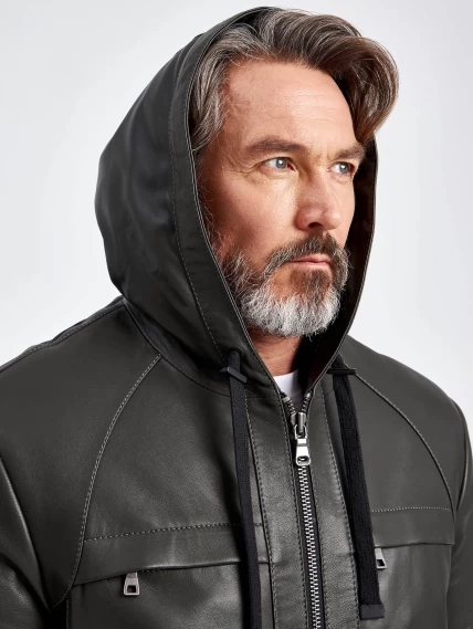 Кожаная утепленная мужская куртка с капюшоном премиум класса 552ш, хаки, размер 48, артикул 29590-4
